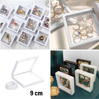 9x9 cm Standlı 3D Takı Ziynet Hatıra Koleksiyon Saklama Kutusu Şeffaf Film Çerçevesi (3936)