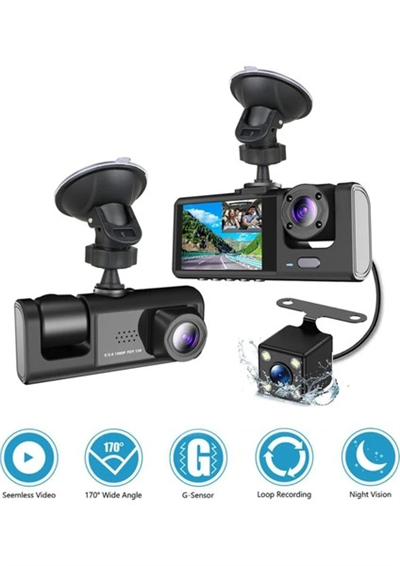 A98 Tipi WiFi Full HD 3 Kameralı Araç İçi Güvenlik Kamerası Gece Görüşlü G Sensörlü