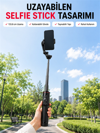 AI Takipli Gimbal Selfie Stick 360° Otomatik Yüz Takibi Bluetooth Kumandalı Uzayabilir Tripodlu Telefon Sabitleyici