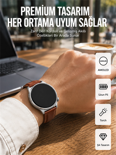 AMOLED Ekranlı 10 Gün Kullanım Süreli Torch Özellikli Akıllı Saat Yeni Nesil