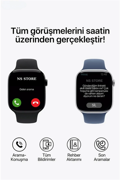 AMOLED Ekranlı Akıllı Saat | Nabız ve Uyku Takibi, GPS, Suya Dayanıklı, Siyah Silikon Kordon