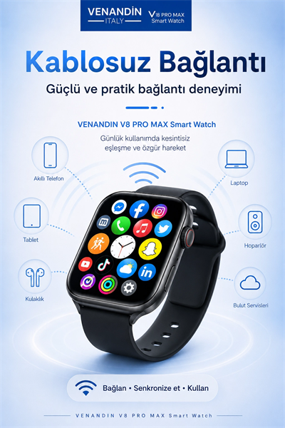 AMOLED Ekranlı Kablosuz Şarj Destekli Akıllı Saat Spor Modlu Bluetooth Uyumlu