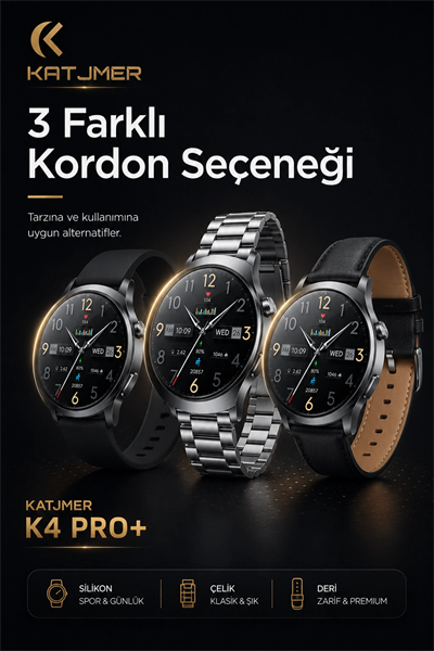 AMOLED Ekranlı Metal Kordonlu Akıllı Saat Üç Kayışlı Spor Takip Ve Bildirim Özellikli