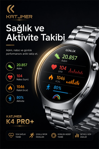 AMOLED Ekranlı Metal Kordonlu Akıllı Saat Üç Kayışlı Spor Takip Ve Bildirim Özellikli