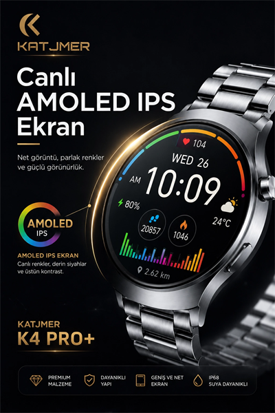AMOLED Ekranlı Metal Kordonlu Akıllı Saat Üç Kayışlı Spor Takip Ve Bildirim Özellikli