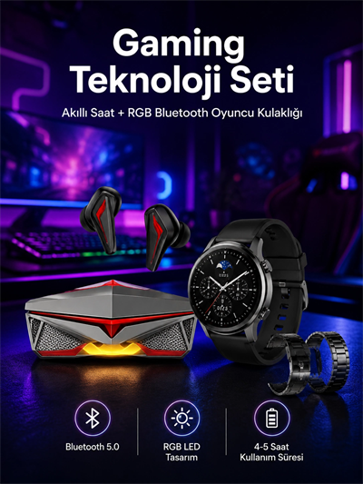 ANC Özellikli Bluetooth Kulaklık ve Amoled Ekran Akıllı Saat Uyku ve Sağlık Takibi Nabız Ölçer