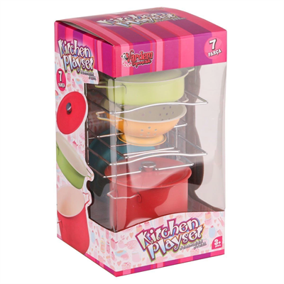 ATF-683G-5 Renkli Raflı Emaye Tencere Tava  Seti 7 Parça -Vardem Oyuncak