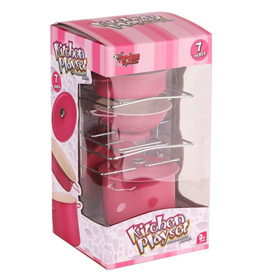 ATF-683G-6 Raflı Pembe Emaye Tencere Tava Seti 7 Parça -Vardem