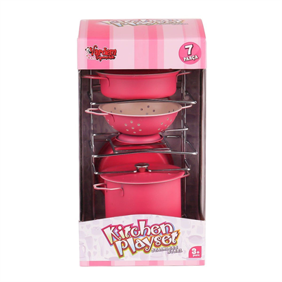 ATF-683G-6 Raflı Pembe Emaye Tencere Tava Seti 7 Parça -Vardem