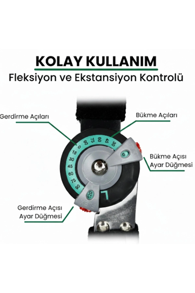 Açı Ayarlı Alüminyum Destekli Ortopedik Dizlik 0-120 Derece Hareket Kontrollü Model