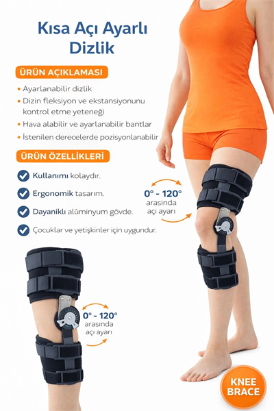 Açı Ayarlı Alüminyum Destekli Ortopedik Dizlik 0-120 Derece Hareket Kontrollü Model