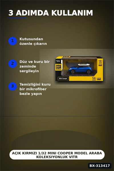Açık Kırmızı 1/32 Mini Cooper Model Araba Koleksiyonluk Vitrin Oyuncak - Tekli BX-313417
