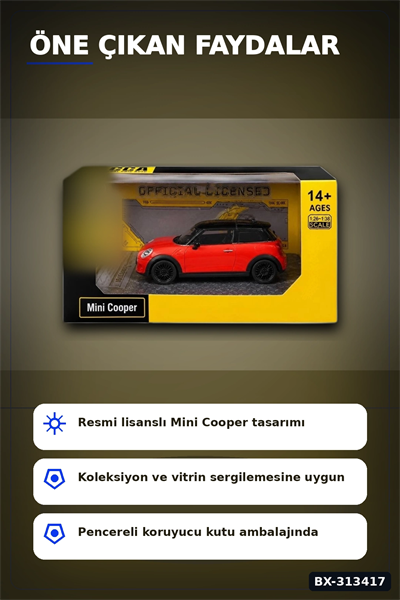 Açık Kırmızı 1/32 Mini Cooper Model Araba Koleksiyonluk Vitrin Oyuncak - Tekli BX-313417