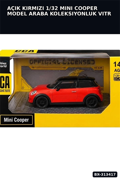 Açık Kırmızı 1/32 Mini Cooper Model Araba Koleksiyonluk Vitrin Oyuncak - Tekli BX-313417