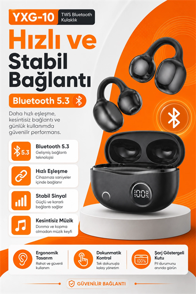 Açık Kulak Tasarımlı Kablosuz Kulaklık Spor Ve Günlük Kullanım İçin Şarjlı Set
