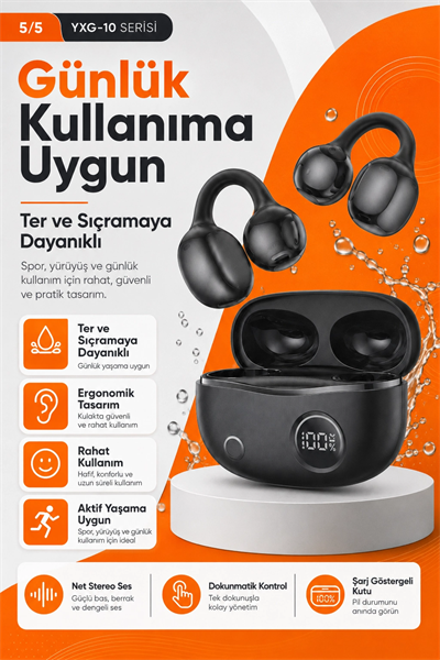 Açık Kulak Tasarımlı Kablosuz Kulaklık Spor Ve Günlük Kullanım İçin Şarjlı Set