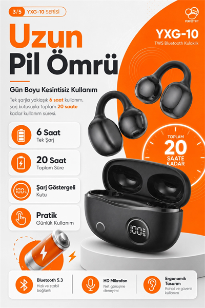 Açık Kulak Tasarımlı Kablosuz Kulaklık Spor Ve Günlük Kullanım İçin Şarjlı Set