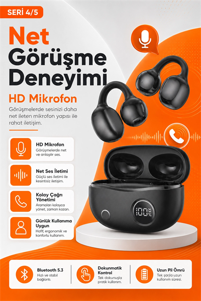 Açık Kulak Tasarımlı Kablosuz Kulaklık Spor Ve Günlük Kullanım İçin Şarjlı Set