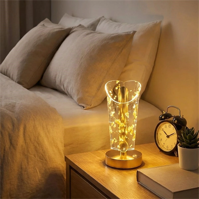 Açık Silindirik Kristal Altın Toz Model Led Masa Lambası – Gold Tabanlı, Dokunmatik, 3 Renk Işık Modlu, Şarjlı Modern Dekoratif Gece Lambası Bx40