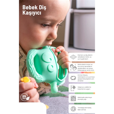 Açık Yeşil Bebek Silikon Diş Kaşıyıcı