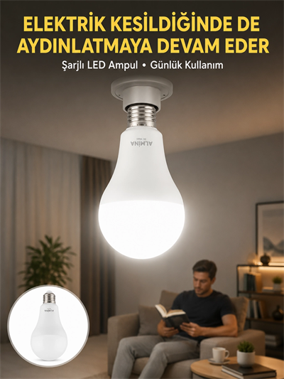 Acil Durumlar İçin Şarjlı LED Ampul 6400K Soğuk Beyaz 30 Watt Yeni Nesil