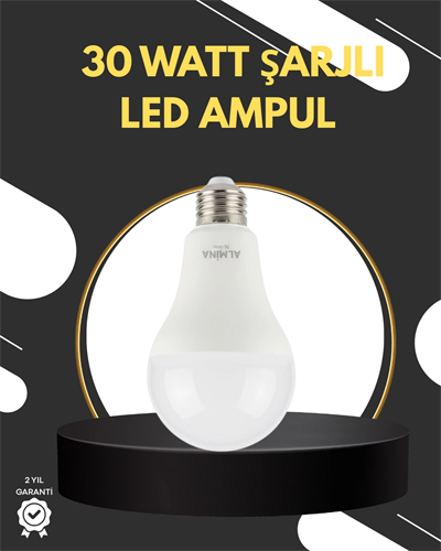 Acil Durumlar İçin Şarjlı LED Ampul 6400K Soğuk Beyaz 30 Watt
