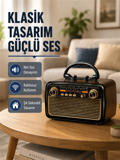 Ahşap Dokulu Bluetooth Müzik Kutusu – Vintage LED Tasarımıyla Modern Ses Deneyimi