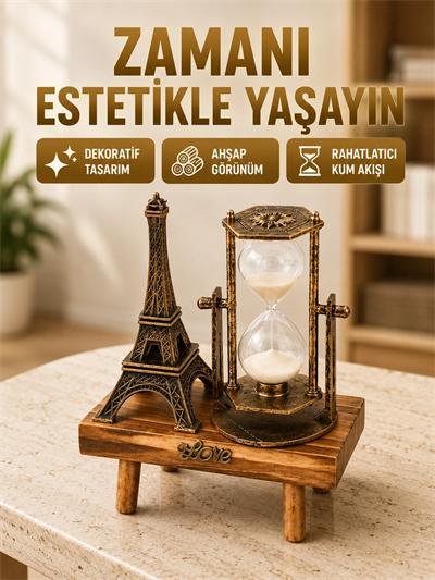 Ahşap Gövdeli Dekoratif Kum Saati – Masa Üstü El Sanatı Aksesuarı