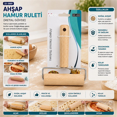 Ahşap Hamur Ruleti Metal Gövde Bx40