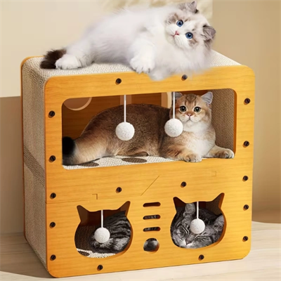 Ahşap İki Katlı Tırmalamalı Kedi Oyun Evi