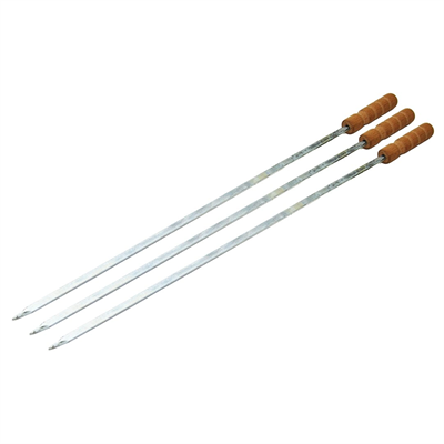 Ahşap Saplı Tavuk Şişi - Dar Yassı - Metal - 50 cm