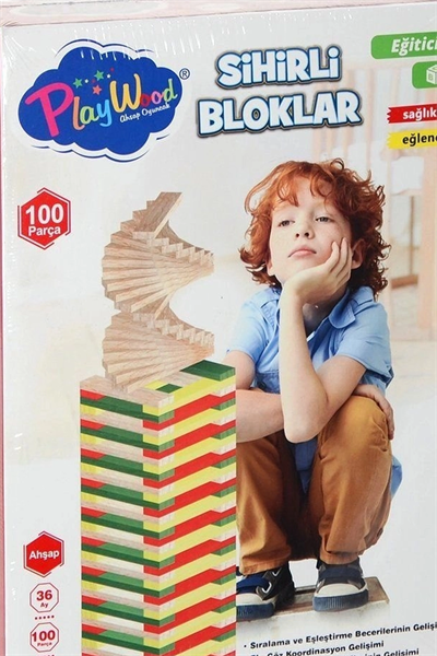 Ahşap Sihirli Bloklar 100 Parça Eğitici Oyuncak Kutusu - 36 Ay+ Çocuk Gelişim Seti BX-313649