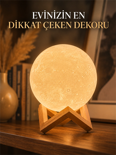 Ahşap Standlı Ay Gece Lambası Ev ve Ofis Dekorasyon Lambası