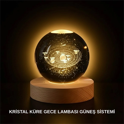 Ahşap Standlı LED Kristal Küre Lazer İşlemeli Dekoratif Obje