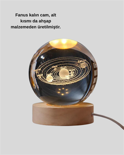 Ahşap Standlı LED Kristal Küre Lazer İşlemeli Dekoratif Obje