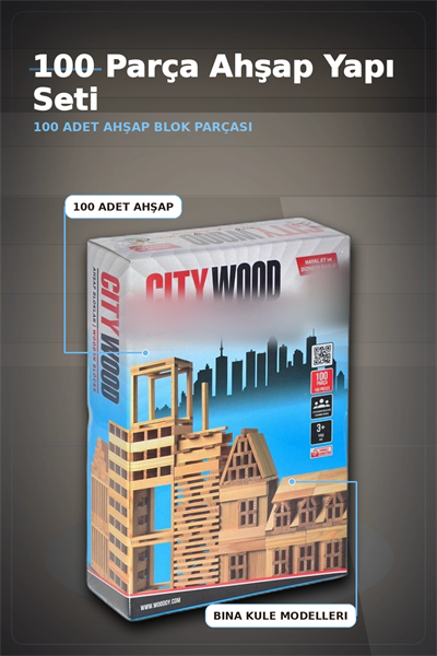 Ahşap Yapı Blokları 100 Parça 11x2,2x0,7 cm Doğal ve Boyalı Çocuk Gelişim BX-313414
