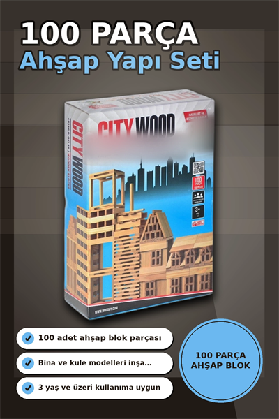 Ahşap Yapı Blokları 100 Parça 11x2,2x0,7 cm Doğal ve Boyalı Çocuk Gelişim BX-313414