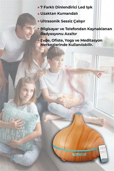 Ahşap görünümlü kahverengi 7 LED RGB ışıklı oda kokusu hava nemlendirici, 220-240V, 60Hz, 2 yıl