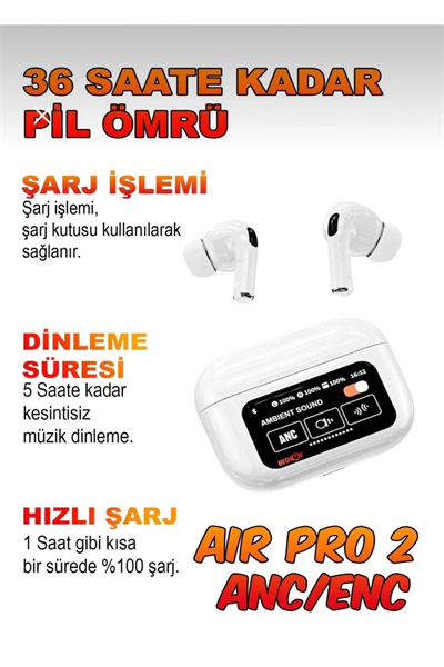Air 2 Max Plus Anc Dokunmatik Ekranlı Bluetooth Kulaklık Ios Android Tüm Telefonlara Uyumlu Kulaklık