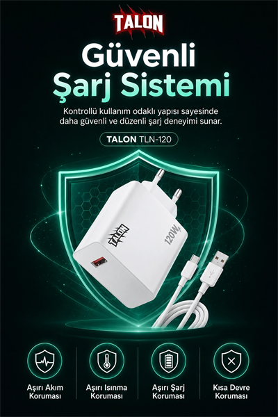 Akıllı Çip Korumalı 120W Hızlı Şarj Cihazı Kablo Dahil Güvenli Dolum Seti