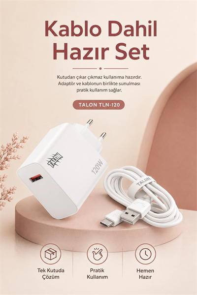 Akıllı Çip Korumalı 120W Hızlı Şarj Cihazı Kablo Dahil Güvenli Dolum Seti