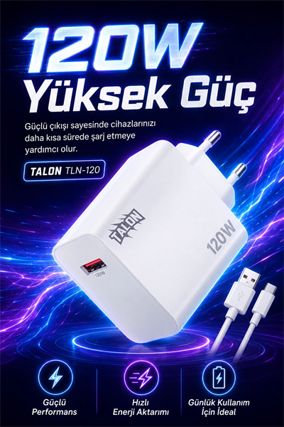 Akıllı Çip Korumalı 120W Hızlı Şarj Cihazı Kablo Dahil Güvenli Dolum Seti