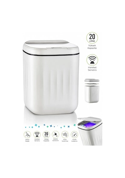 Akıllı Çöp Kovası Büyük Boy 20 Litre UV Işık Sensörlü Sessiz