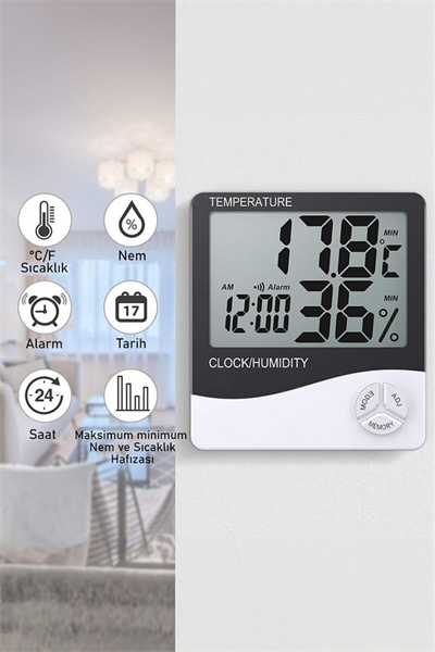 Akıllı Dijital Nem Sıcaklık Ölçer Termometre Masa Saati Fonksiyonel Ev Oda Ortam Dijital Sensörlü
