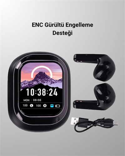 Akıllı Ekranlı Bluetooth 5.4 Kablosuz Kulaklık – Dokunmatik ve Şarj Kutulu