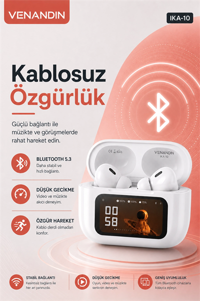 Akıllı Ekranlı Şarj Kutusuna Sahip Kablosuz Kulaklık Kulak İçi Stereo Ses Özellikli