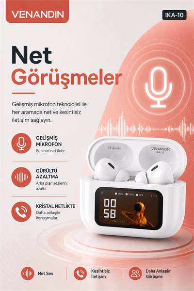 Akıllı Ekranlı Şarj Kutusuna Sahip Kablosuz Kulaklık Kulak İçi Stereo Ses Özellikli