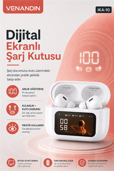 Akıllı Ekranlı Şarj Kutusuna Sahip Kablosuz Kulaklık Kulak İçi Stereo Ses Özellikli