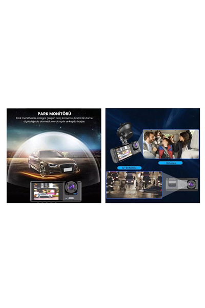 Akıllı Full HD 3 Kameralı Araç İçi Güvenlik Kamerası Ön-Arka-İç Kayıt, Park Modu