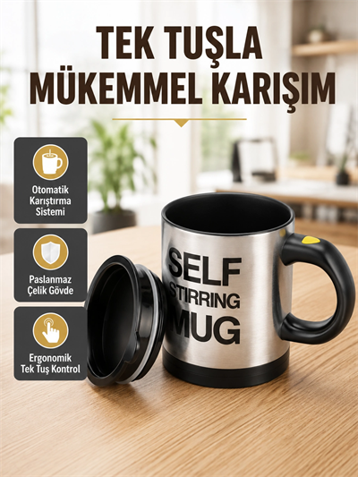 Akıllı Kendi Kendini Karıştıran Termal Kupa – Paslanmaz Çelik